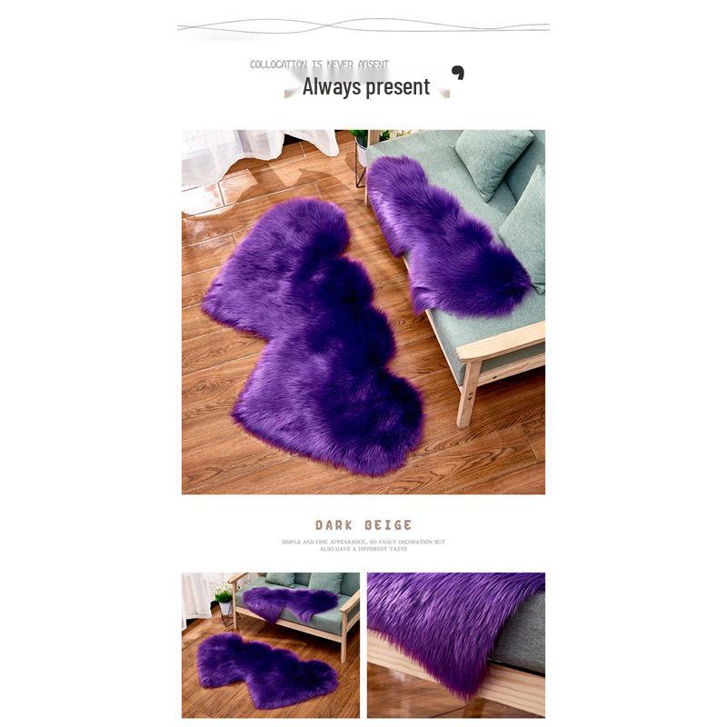 Modern Heart-Shaped Faux Wool Rug – Long Pile Mat for Bedroom & Living Room