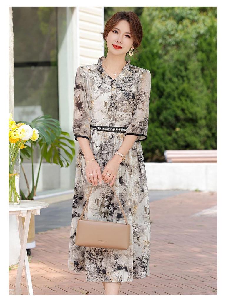 Elegant Summer Mid-Sleeve Dress for Middle-Aged & Elderly Women