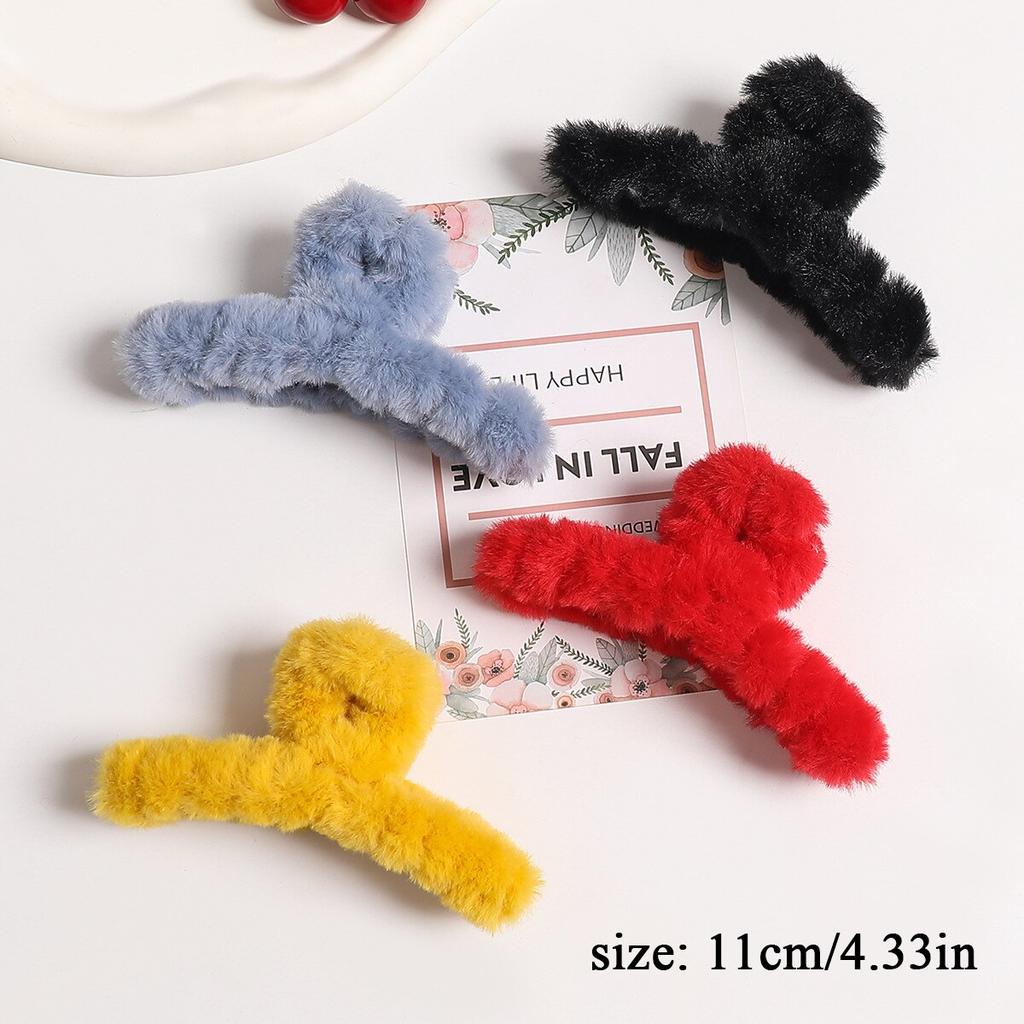4Pcs/Set Plush Hair Claw Elegant Acrylic Hairpins Faux Fur Hair Clip Barrette Crab Headwear for Women Girls Hair Accessories