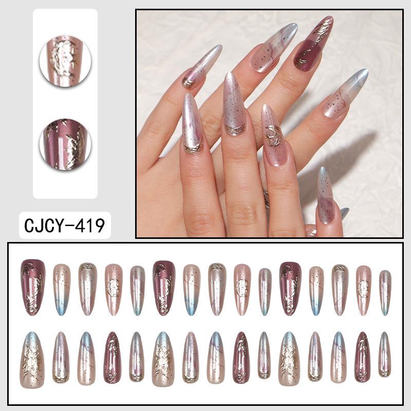 O8 Long Nail Art Tips - European & American High-End Wearable Summer Stickers