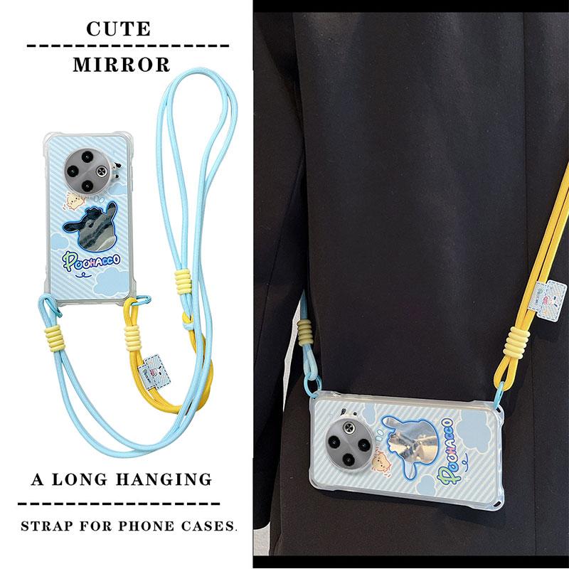 KEYSION Crossbody Strap Phone Case for TECNO Spark 30C Shockproof Cute Cartoon Long Lanyard Mirror Shockproof Cover for Tecno Spark 30C 4G