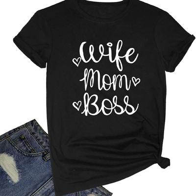 BLACKOO Women Wife Mom Boss Graphic Funny T Shirts Cute Tees