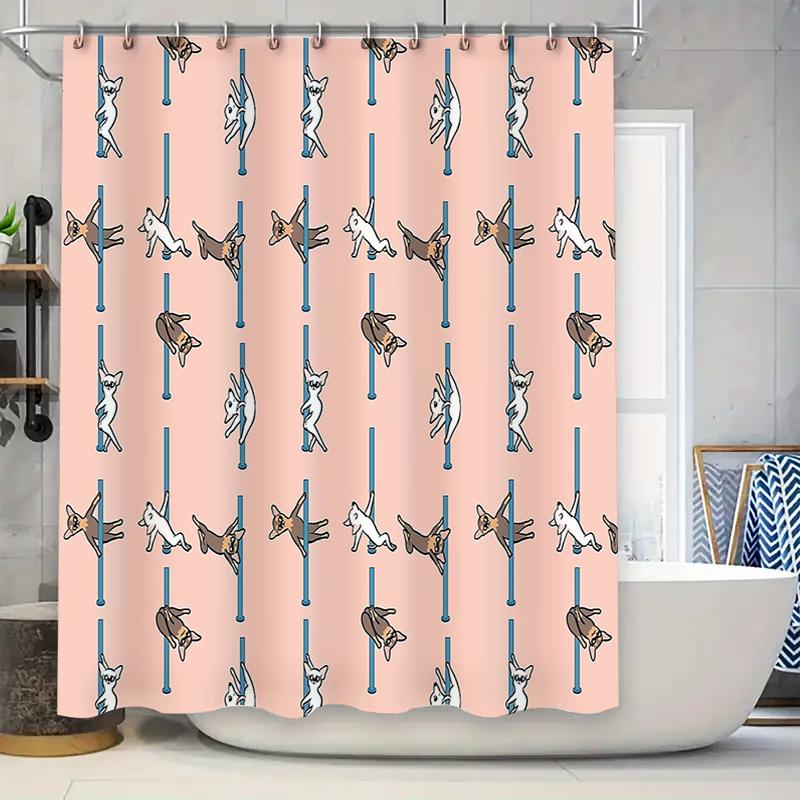 

Cute Cat Shower Curtain Waterproof Bathroom Decor Farmhouse Style Animal Pattern Fabric Liner Vintage Washable Home Textile W60H190(CM)-1 Pcs