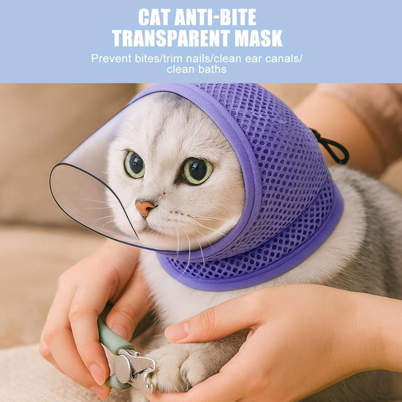 Anti-Bett Katt Headgear Anti-Lickning Anti-Repa Förhindra Ätande Inte Blockerar Sikt Andningsbar Katt Ansiktsmask Husdjursförnödenheter