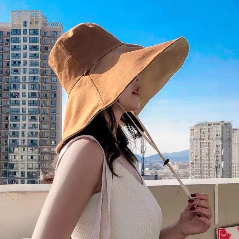 Solid Color Sunscreen Sun Hat UV Protection Hiking Bucket Hat Casual Women Fisherman Hat  Fishing