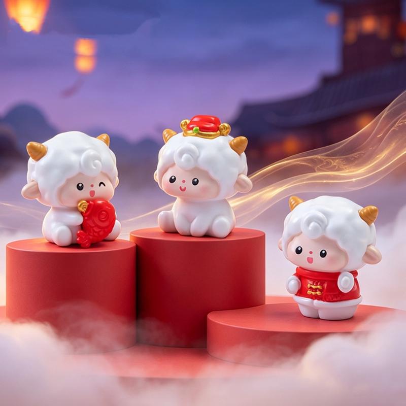 1/6Pcs Zodiac Goat Cartoon Sheep Diy Car Decoration 2027 Goat Year Miniature Ornaments Spring Festival Office Desktop Decor