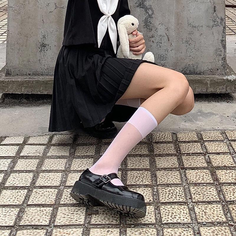 

Ночная учебная комната Черные шелковые гольфы Женские летние тонкие кружевные носки Узкие сексуальные гольфы в стиле JK на икры Длинные