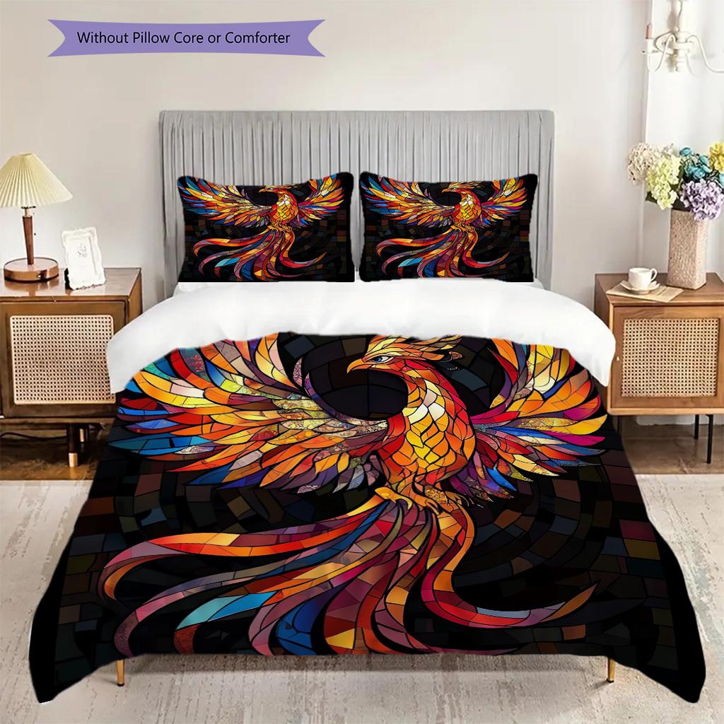 Phoenix Pattern Bedding Quilt Set Quilt Cover Pillowcase Home Decoration Birthday Gift (1 * duvet cover + 2 * pillowcase, without core)