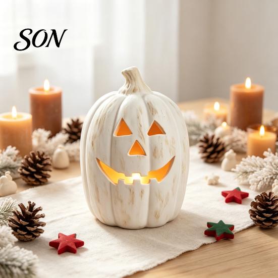 Festliche Tischdekorationen Halloween Kürbis Kerzenhalter, Harz Laterne Teelichthalter mit für Zuhause Geschnitztes Gesicht Herbst Bauernhaus Kaminsims Dekoration