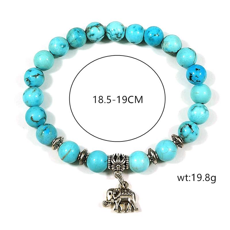 Braccialetto Elefante Turchese Unisex: Gioielli Intarsiati in Resina Blu Cielo Naturale
