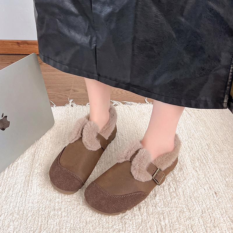 Autumn and Winter Footwear Plus Size Retro Plus Velvet Round Head Flat Bottom Warm Cotton Shoes Women's Shoes