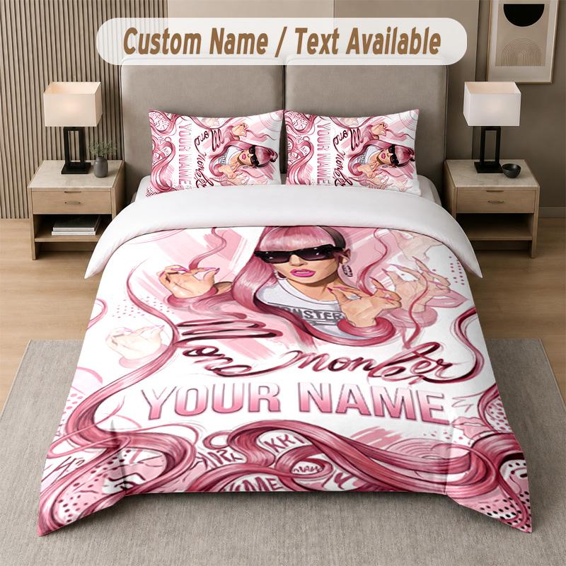 Lady Gaga 3Pcs Bedding Set, Personalized Custom Name Text, 1 Duvet Cover & 2 Pillowcases For Bedroom