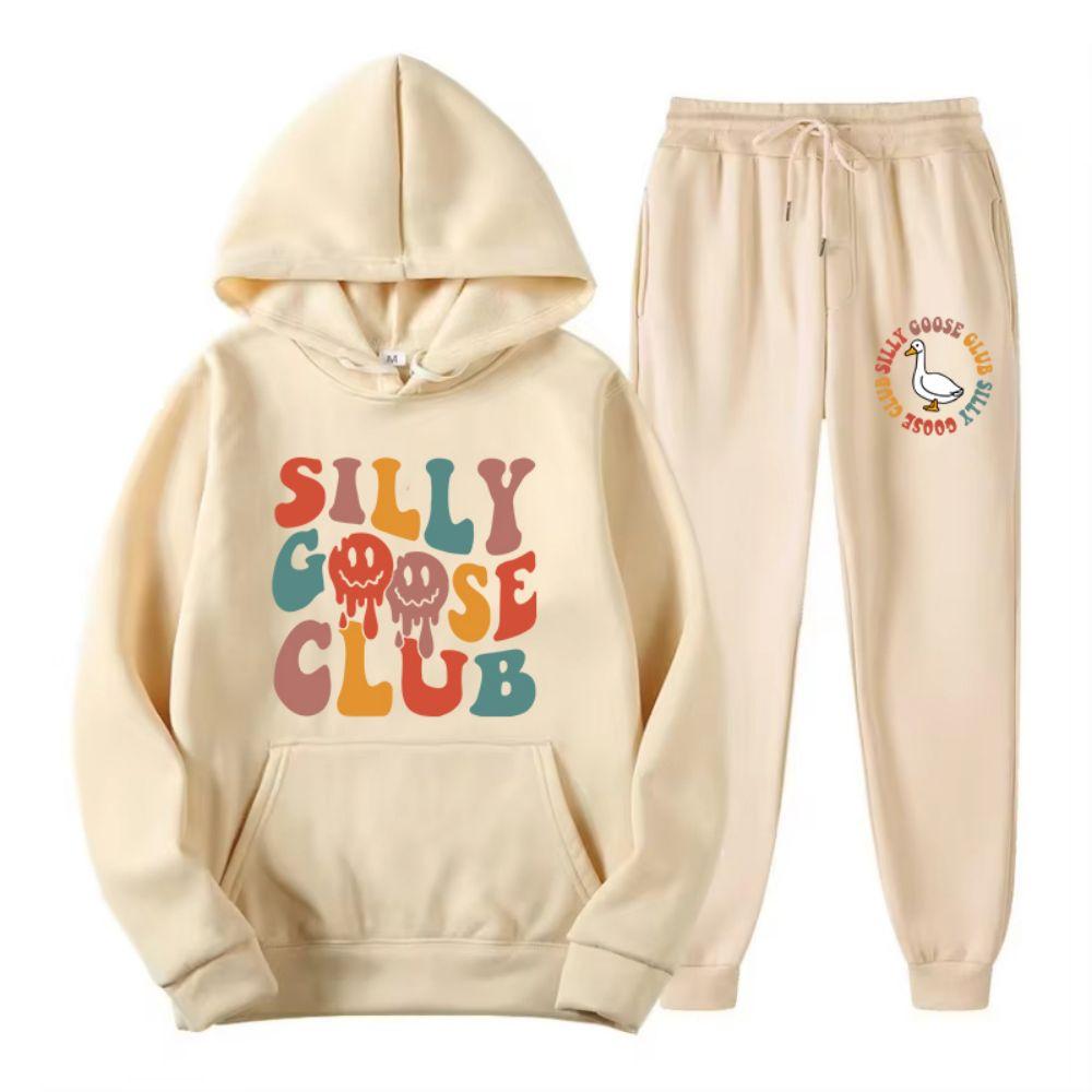 Two Piece Set Street Womens Hoodie Pants Loose Warm Soft Pullover Silly Goose Club Letter Printing Streetwear Clothing