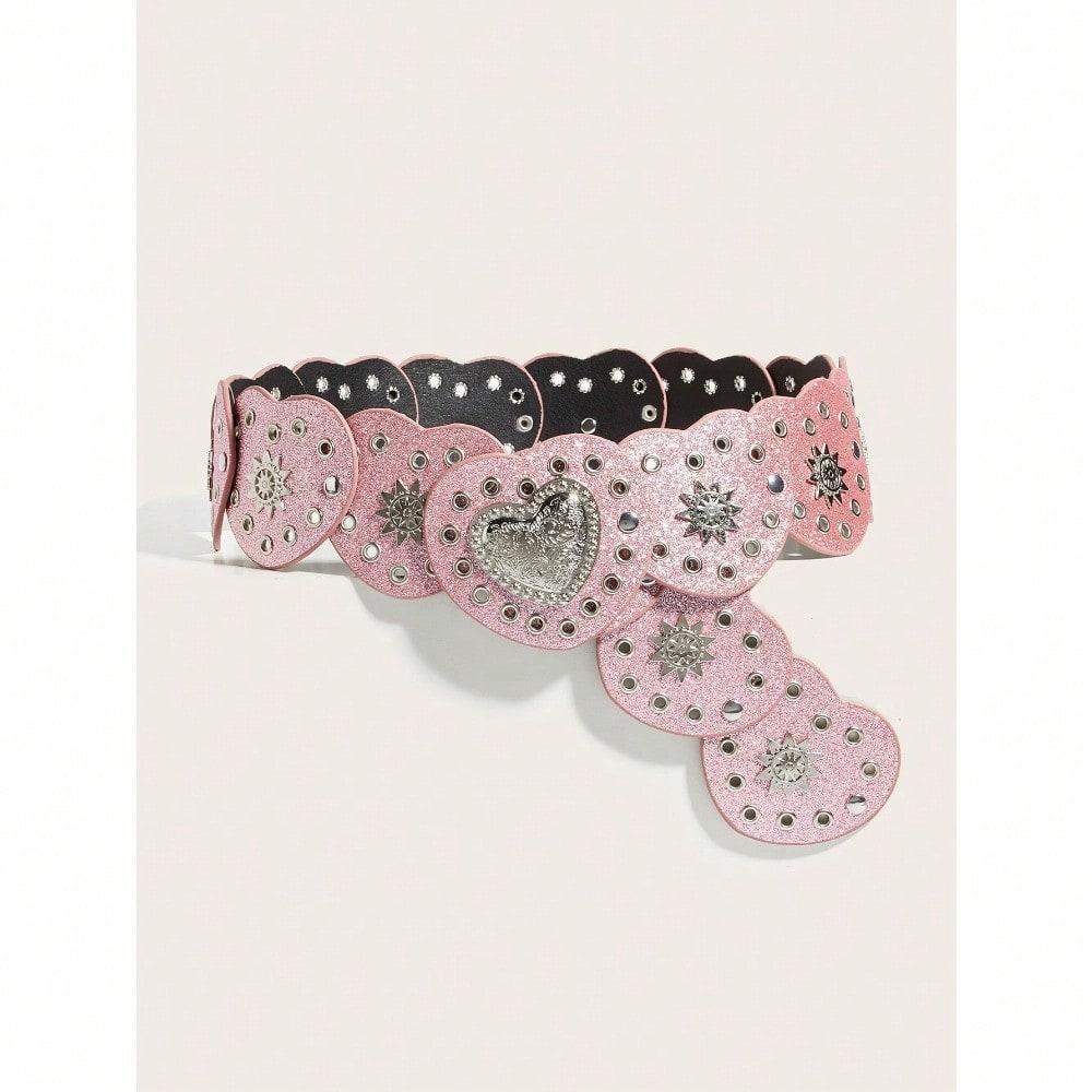 European and American Retro Love Metal Engraved Belt Wide Version Versatile Decorative Belt