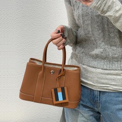Top Layer TC Cowhide  Mini Garden Bag Genuine Leather Tote Bag Single Shoulder Crossbody Handbag Wide Shoulder Strap Women's Bag