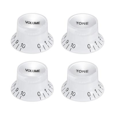 Uxcell Metric Top Hat Bell Knob 2 Volume 2 Tone for Electric Split Shaft White Silver Top 4-Piece Set, & Controls, Guitar, Bass, Pots,