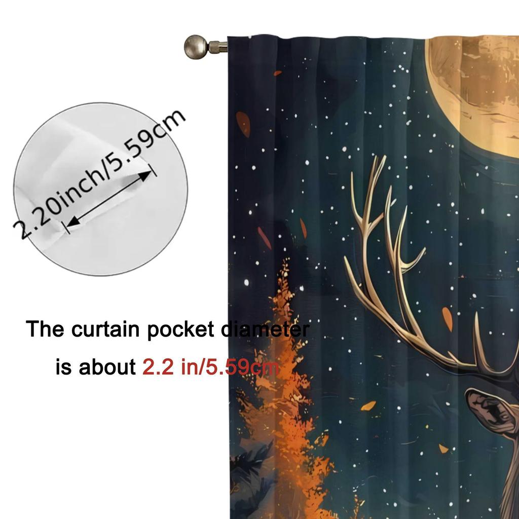 Deer Curtain - Vintage Blackout Curtains with Majestic Deer & Starry Night Forest Design    Polyester Machine Washabl