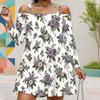 Women Plus Size Cold Shoulder Long Sleeve White Floral Printed Dress