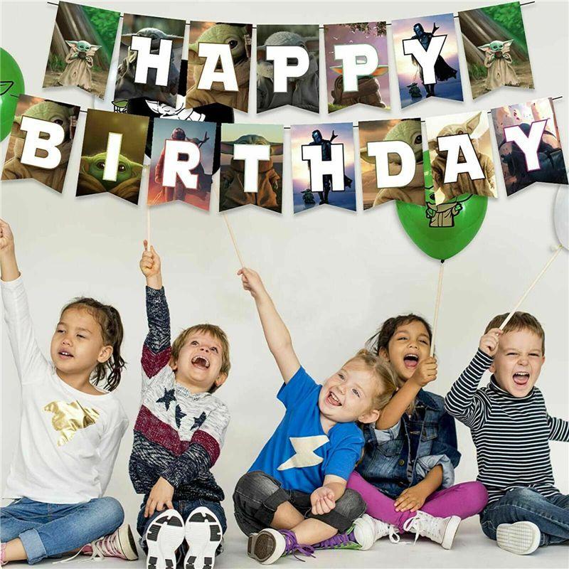 Decoración Suministro Fiesta Cumpleaños Tema Yoda Niños Con Platos Vasos Pancarta Globos**