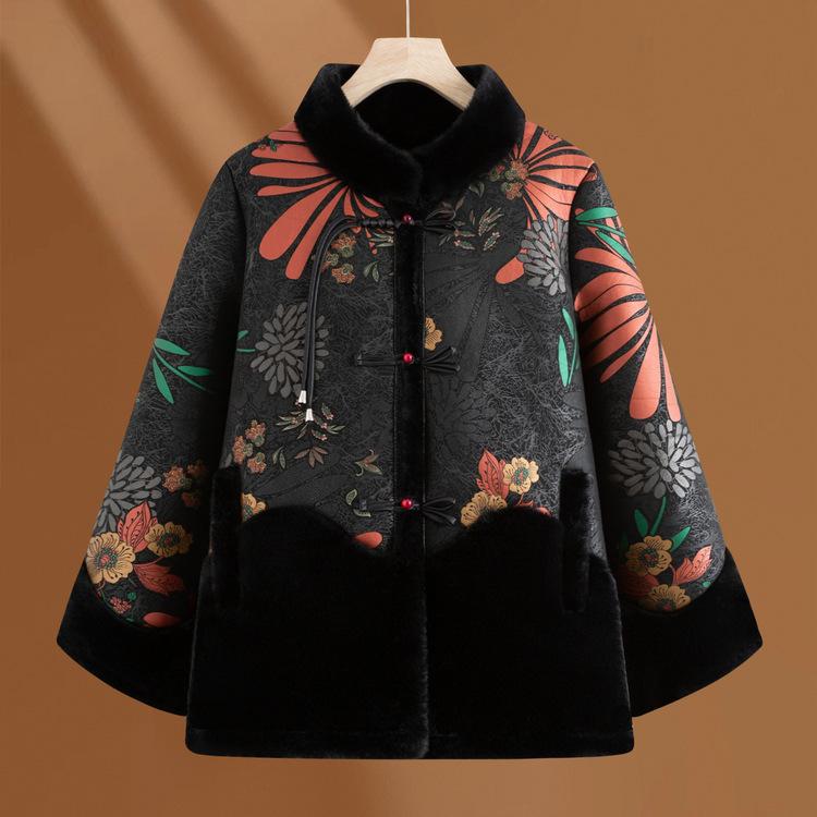 Middle-aged and Elderly People Plus Velvet Thickened Winter Fur Coat Mothers Wear Winter Warm Cotton Coat Grandma Imitation Mink Fur Top