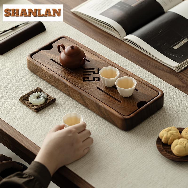 Zen Walnut Rectangular Tea Tray Kung Fu Tea Set Tray Tea Table Water Storage Drainage Type Small Imitation Solid Wood Tea Board