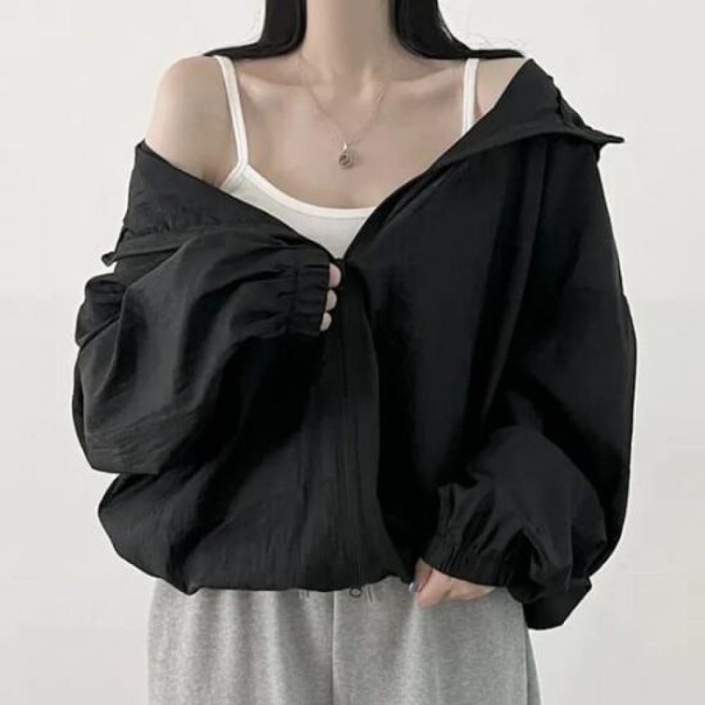 Navava Women Thin String Long Sleeve Hooded Zip Up