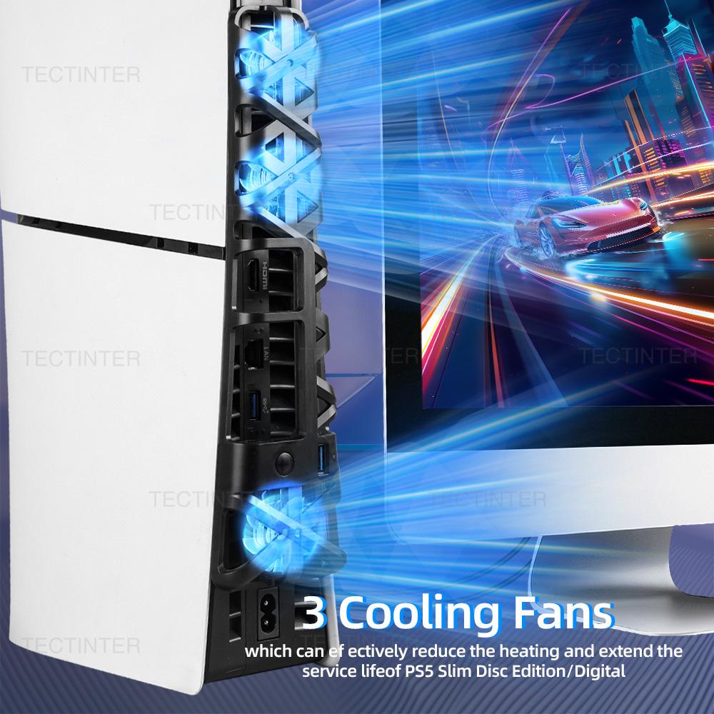 For PS5 Slim Cooling Fans Cooling Fan for Playstation 5 Slim Disc Edition/Digital with USB 3.0 Port for PS5 Accessories