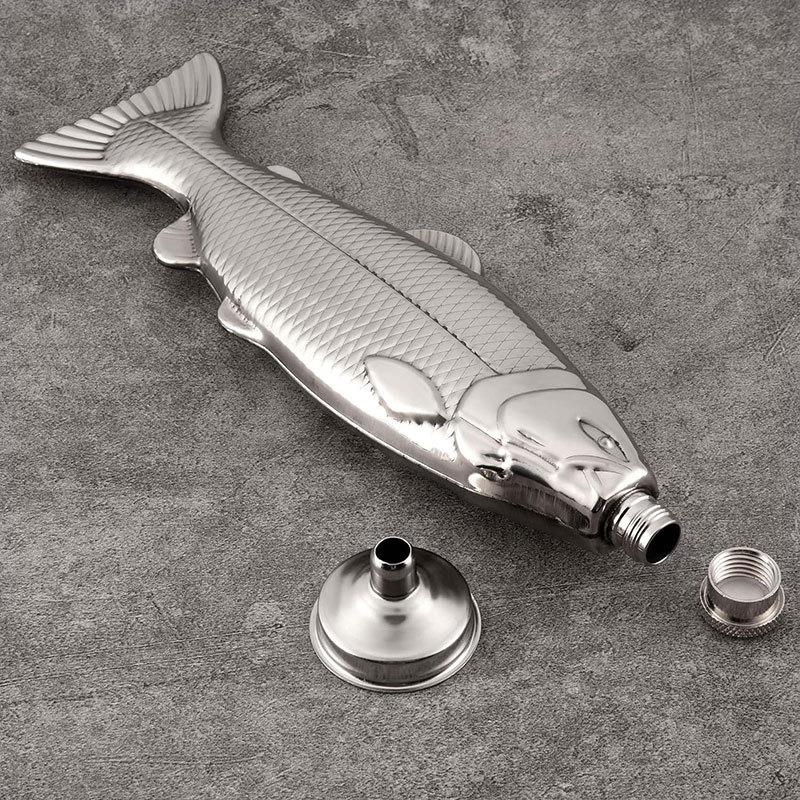 304 Stainless Steel Fish Shaped Flask 5 Ounce Unique Portable Jug Outdoor Camping Drinkware