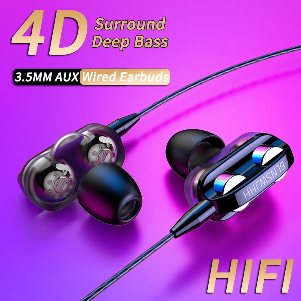 

3.5mm Wired Headphones Noise Canceling In-Ear Sports Earphone Dual Driver Bass Stereo Gaming Headset HiFi Music Earbuds With Mic чорний