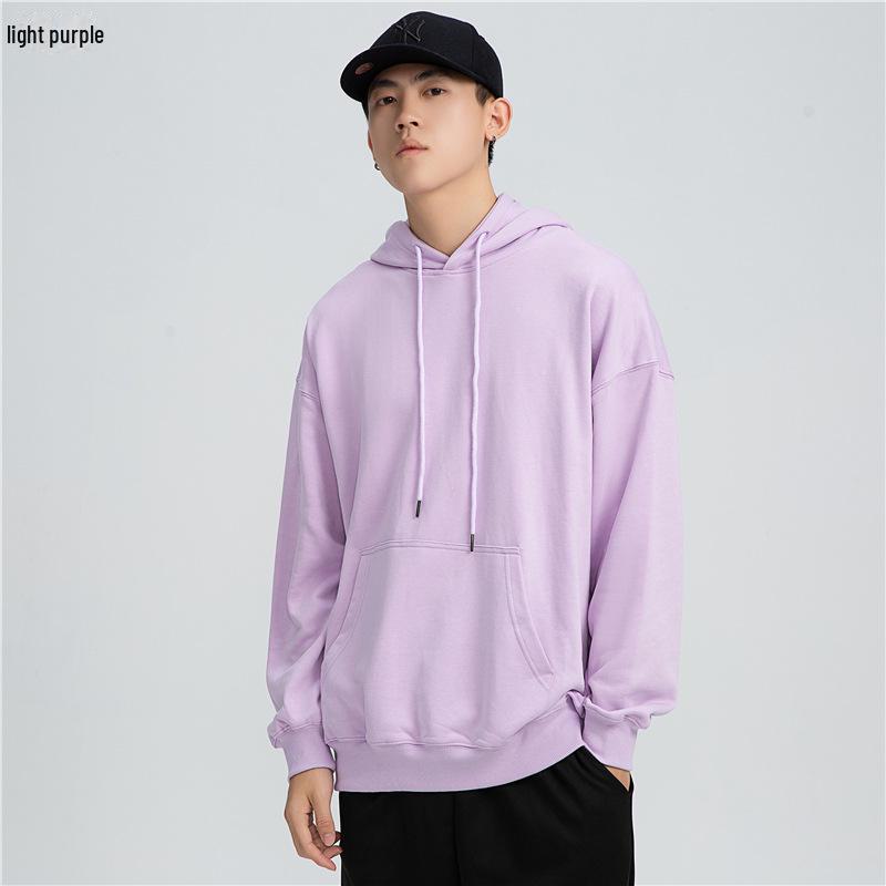 Men's Trendy Oversized Terry Hoodie - Solid Color, Drop Shoulder, Hong Kong Style Logo.