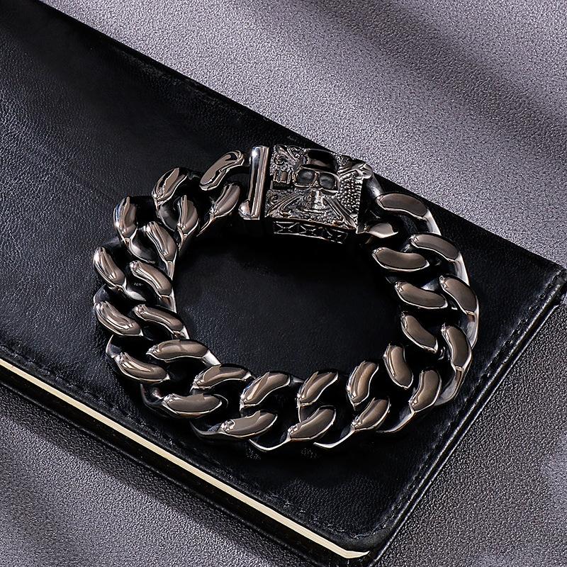 4 Styles Silver Color Personalized Cuban Chain Bracelet European and American Men's Skull Head Bracelet