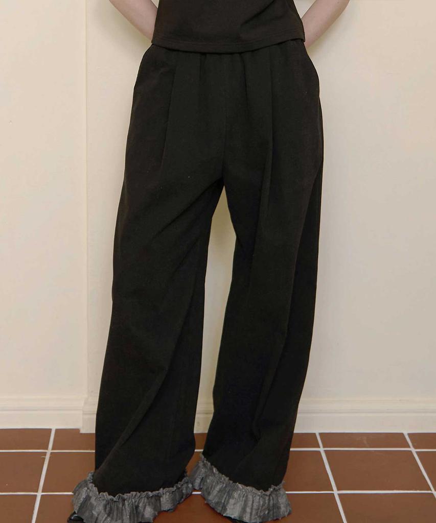 BONATSPALETTE Bp Frill Elastic Waist Wide Pants_Black