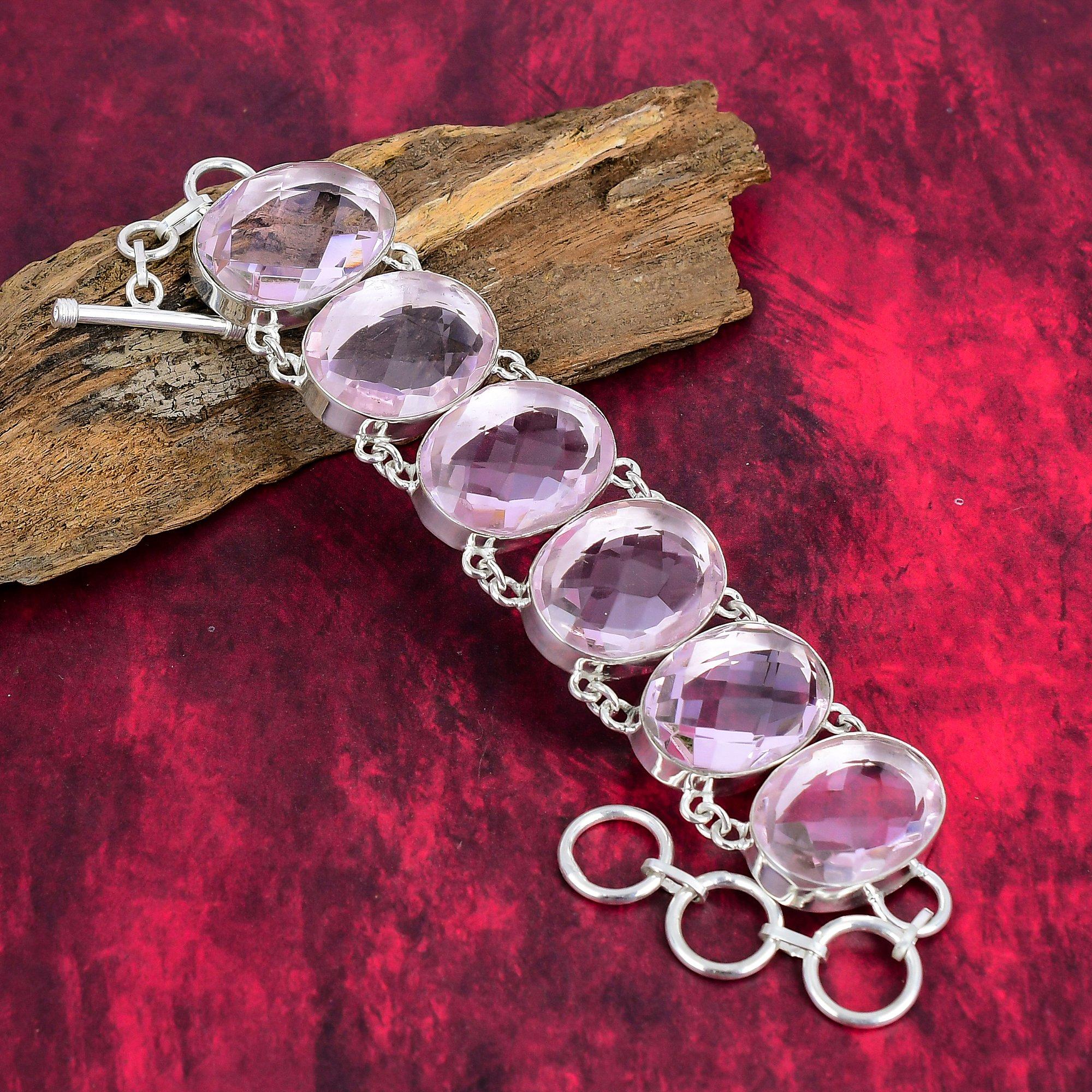 

Браслет из граненого розового кунцита, ювелирные изделия из стерлингового серебра 925 пробы, браслет ручной работы, регулируемый браслет-цепочка из драгоценных камней для нее 8 Inches With Adjustable розовый