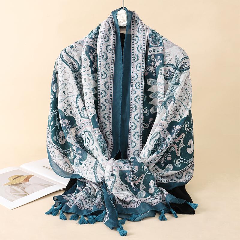 Luxury Brand Cotton Scarf Women Large Shawls Design Hijab Echarpe Print Tassel Scarves Lady Beach Stole Muffler Foulard Pareo