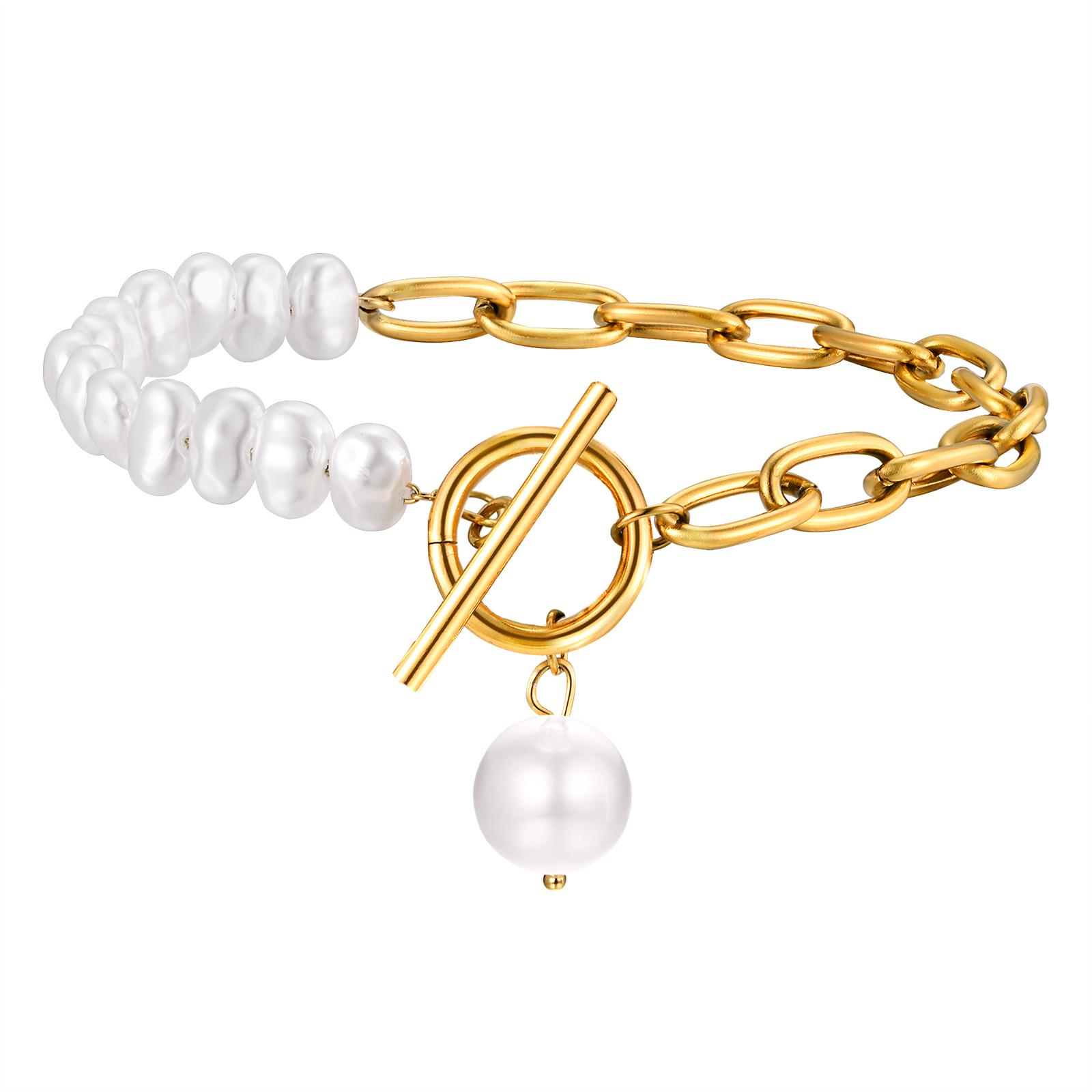 

Vnox Жемчужные браслеты-подвески для женщин, Модные украшения Цепочный браслет из нержавеющей стали золотого цвета, Подходящие подарки для нее