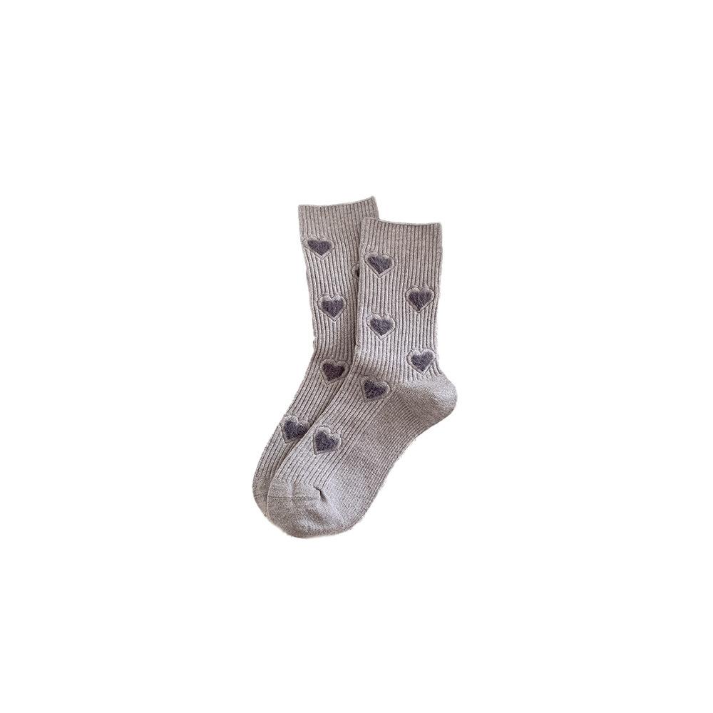 Warme Kaschmirsocken für Damen, Wadenlange Socken für Herbst und Winter, Verdickte Frotteesocken, Nahtlose, lässige und vielseitige Socken, Socken mit Herzmuster