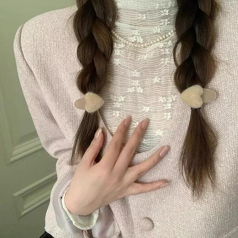 2pc Cute Pink Heart Velvet Hair Side Clips Claws Hairpin for Girls Women Kids Children Gift Party Hair Accessories Ornemen