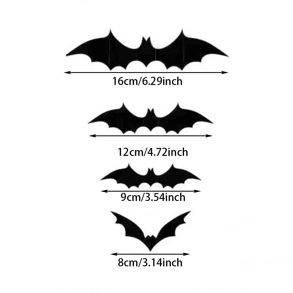 Runtow 48pcs Halloween Decorative Bat Stickers ,3D Stereoscopic Black Bat Stickers ,Party Ghost House Terrifying Wall Stickers