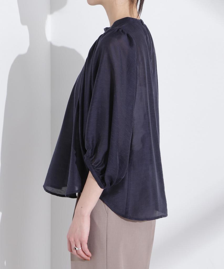 Nano Universe Linen Blend Sheer Blouse with Volume Size F Women's Sleeves, Ivory, 037, 669-5120317