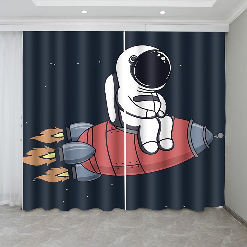 

1PC Cool Astronaut Riding Motorcycle Printed Curtains for Boys Bedroom Living Room Window Decor (50Wx50H)x2(CM)&Rod Pocket
