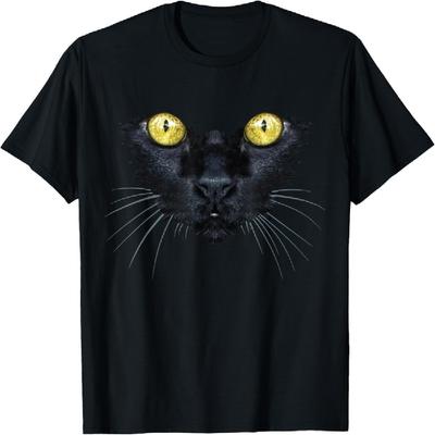 Black Cat Shirt Yellow Eyes Kitty Kitten Cat Face T-Shirt