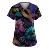 Women's Fashion V-Neck Short-Sleeved Workwear With Pockets Carnival Print Top Caregiver Uniform