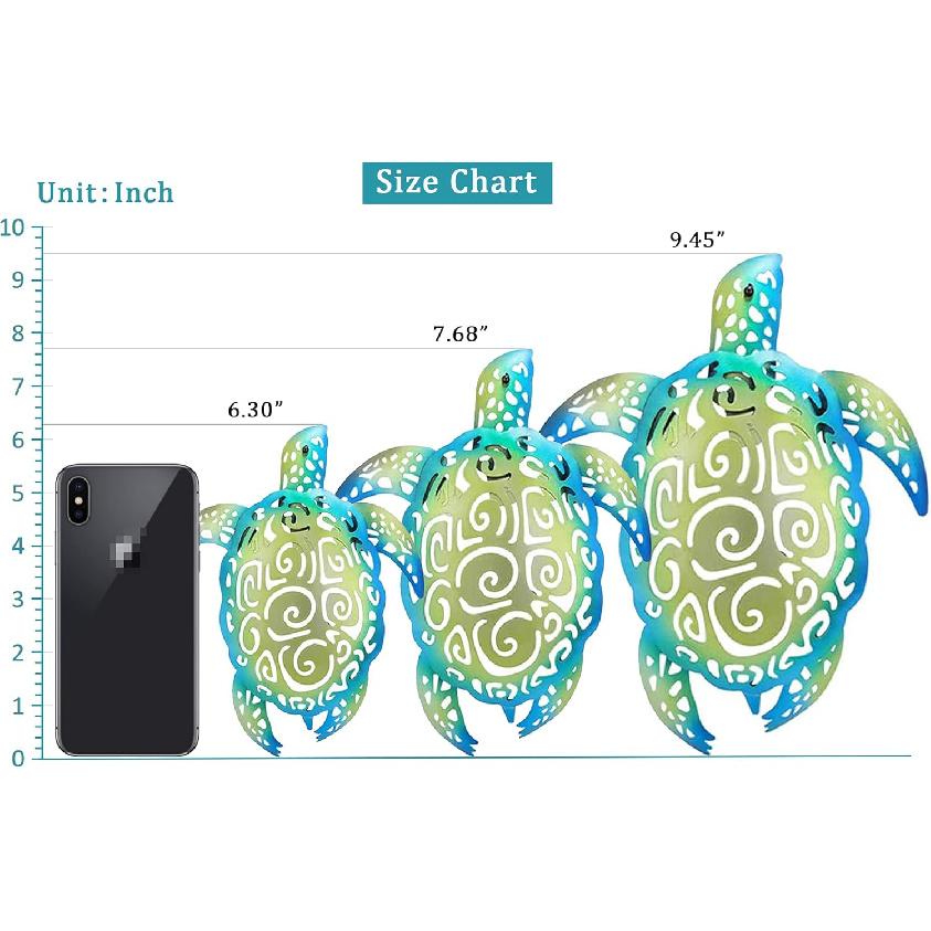 YOUIN Set of 3 Metal Sea Turtle Beach Theme Decor Wall Art Decorations for Indoor Outdoor Bathroom Garden
