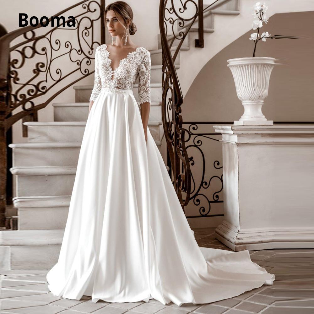Main Wedding Dress New Bridal High Neck Medium Sleeve Lace Slim Trailing Luxury A-Version Wedding Dress Spring
