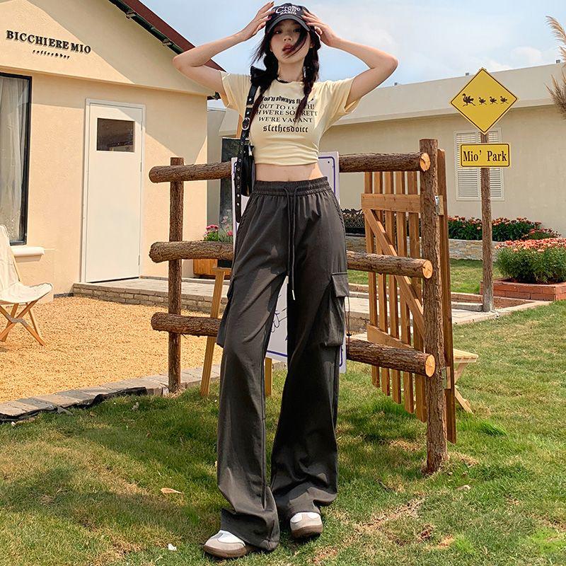 2025 Women's High-Waisted Loose Cargo Pants - Casual Wide-Leg American Sport Style for Spring & Autumn
