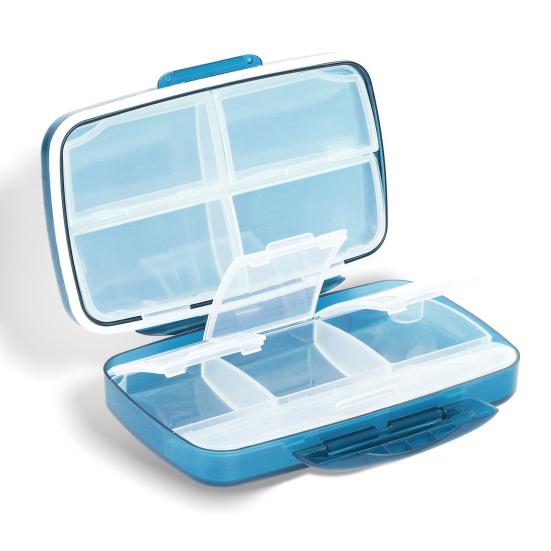 

Pill Organizer Case Moisture-proof Pill Tablet Dispenser 8 Large Compartments Vitamin Container Box for Travel Camping Hiking синий