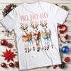 Womens Cute Reindeer With Lights And Pink Bow Christmas T-Shirt Tee #MC