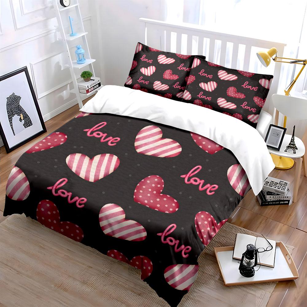 Various Size Romantic Heart-Themed Gift Set  Kid'S And Adults' Bedroom Decor, Exquisite Three-Piece Bedding Set Gift
