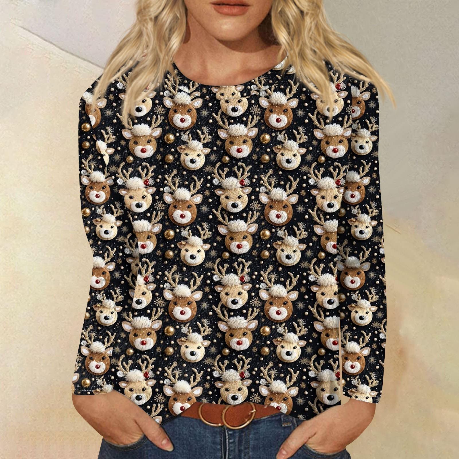 Женская модная повседневная фланелевая футболка с длинными рукавами и рождественским — фото 4