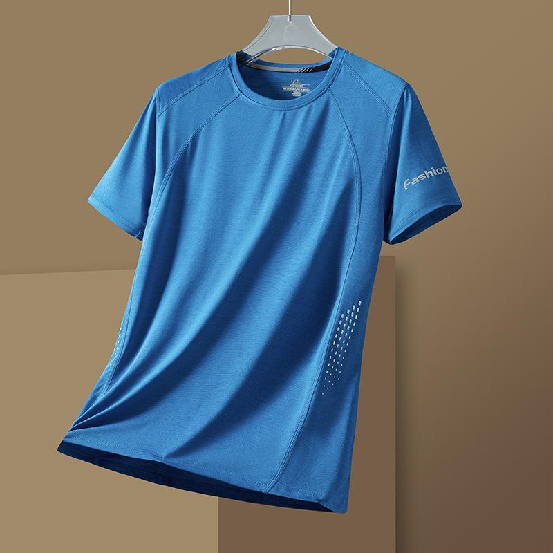 Men's Quick-Dry Stretch Sports T-Shirt - Breathable, Sweat-Wicking, Crew Neck, Ice Silk Short Sleeve